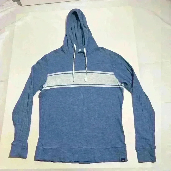 Faherty Mens Blue Hoodie Sweatshirt Striped Knit Organic Cotton Size Medium